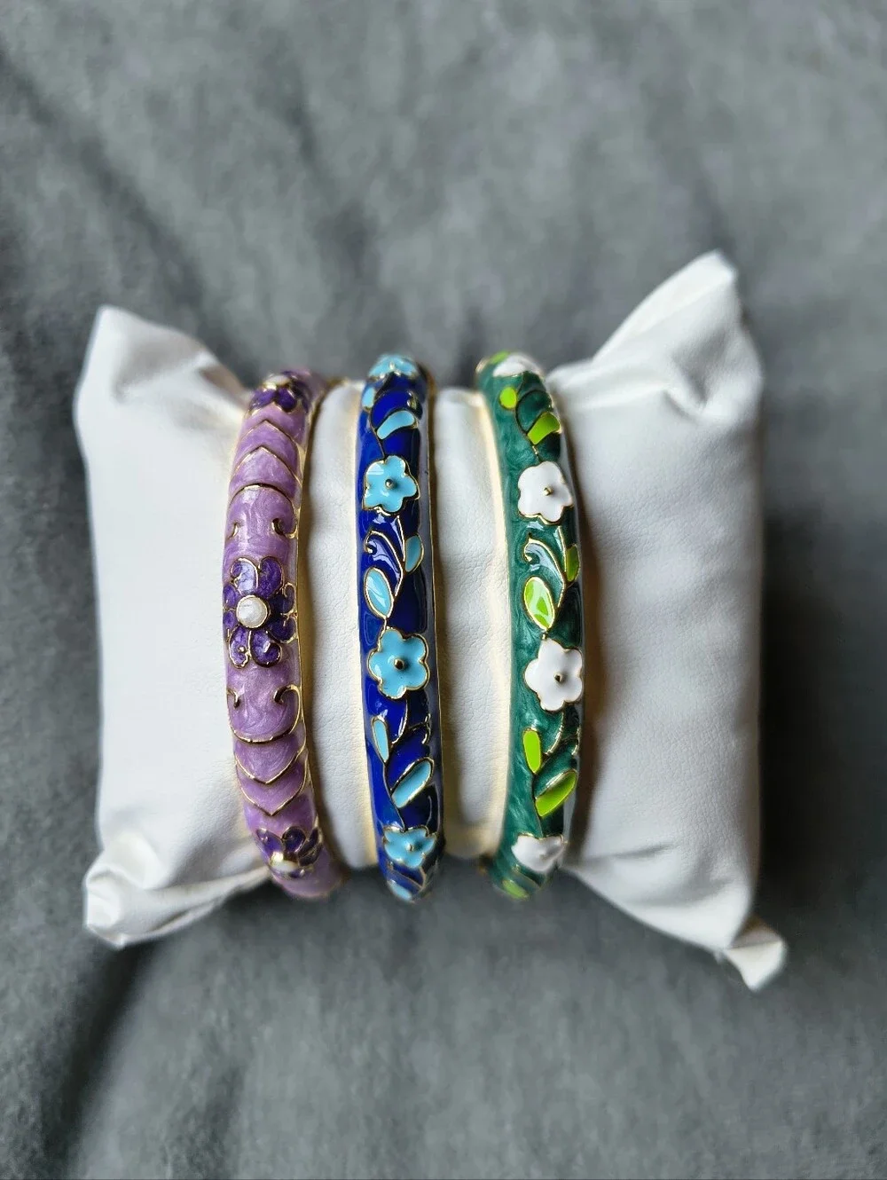 Cloisonné Floral Enamel Bangle Bracelets - Purple, Blue, Green